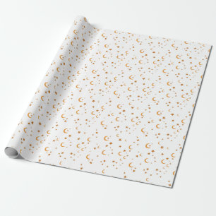 Papel De Presente Padrão de Lua e Estrelas Espalhadas