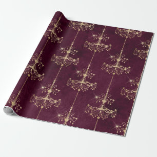 Papel De Presente Padrão de lustre vintage Paris Burgundy e dourado