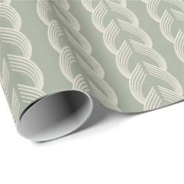 Papel De Presente Padrão de Luxo Art Déco em Verde Salvia Arqueado