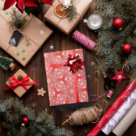 Papel De Presente Padrão de luxo do floco de neve de Natal vermelho