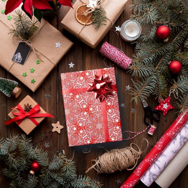 Papel De Presente Padrão de luxo do floco de neve de Natal vermelho (Criador carregado)