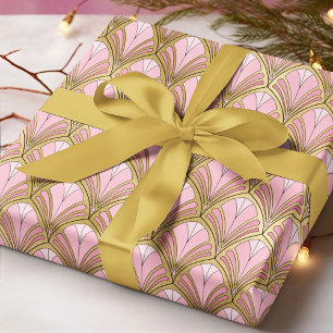 Papel De Presente Padrão de Luxo Vintage Rosa Dourado Art Déco Elega