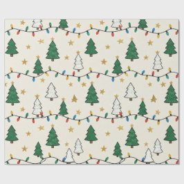 Papel De Presente Padrão de Luzes de Árvore de Natal Minimalista Pre