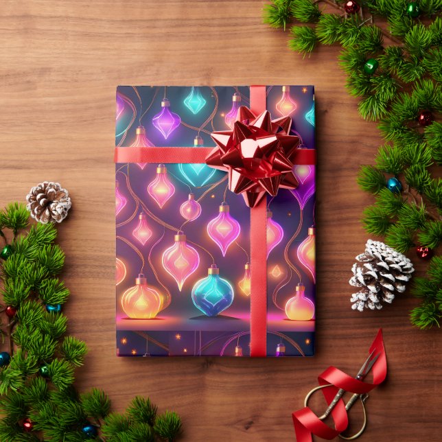 Papel De Presente Padrão de Luzes de Natal Multicoloridas (Presente de Natal)