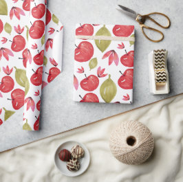 Papel De Presente Padrão de Maçã Aquarela Pintado à Mão