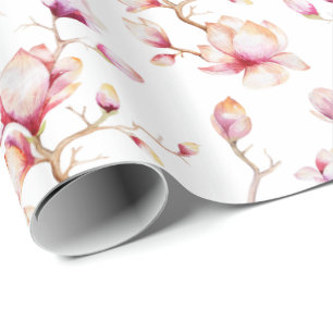 Papel De Presente Padrão de Magnolia Rosa {escolha sua cor}