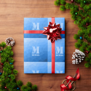 Papel De Presente Padrão de malha geométrica azul claro Monograma