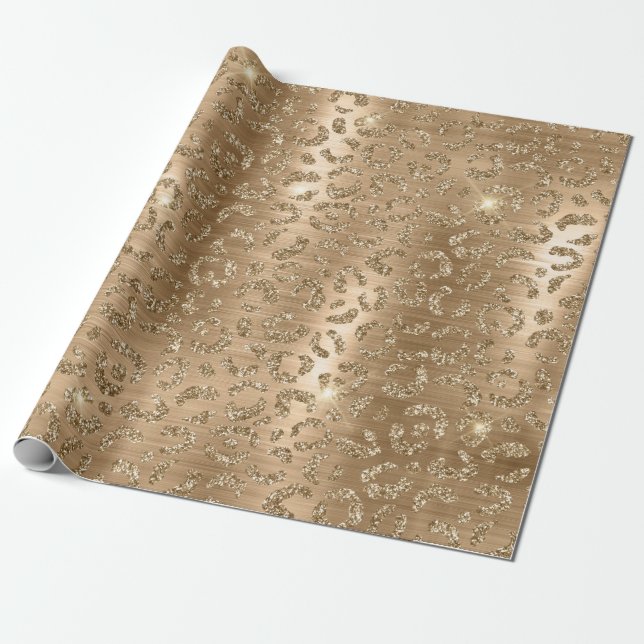 Papel De Presente Padrão de manchas de leopardo selvagem com brilho  (Desenrolado)