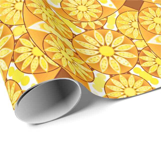 Papel De Presente Padrão de mandala, amarelo, dourado e marrom (Ponta do rolo)