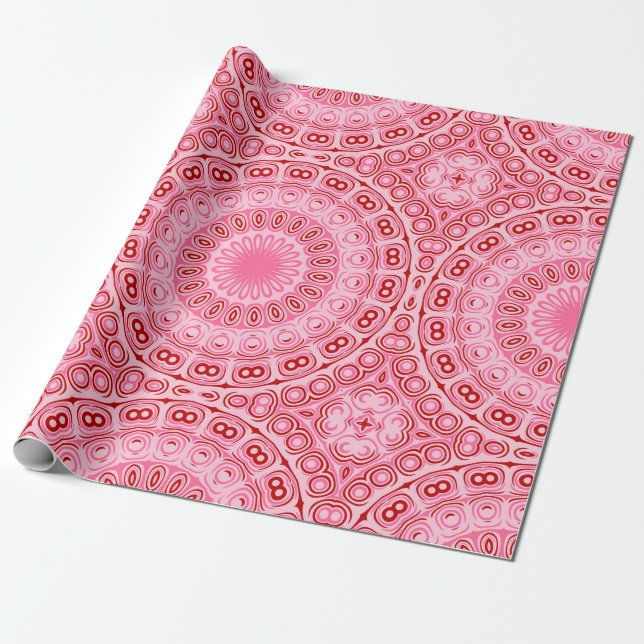 Papel De Presente Padrão de Mandala Carmesim e Rosa (Desenrolado)