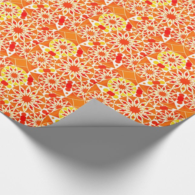 Papel De Presente Padrão de Mandala, Coral Orange e Dourado (Ponta)