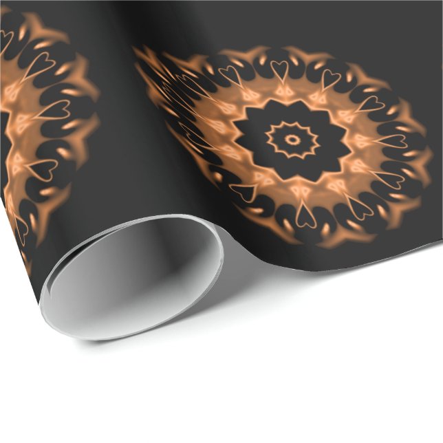 Papel De Presente Padrão de Mandala de Cobre e Preto 4 (Ponta do rolo)