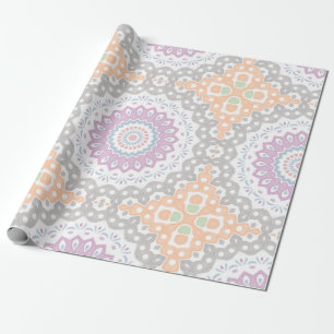 Papel De Presente Padrão de Mandala de Primavera Pastel em Simetria 