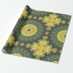 Papel De Presente Padrão de Mandala em Caleidoscópio Amarelo e Verde