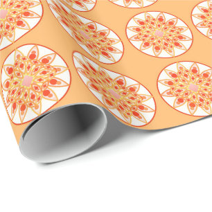Papel De Presente Padrão de mandala em coral, laranja e ouro