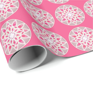 Papel De Presente Padrão de Mandala em rosa-quente, branco e cinzas