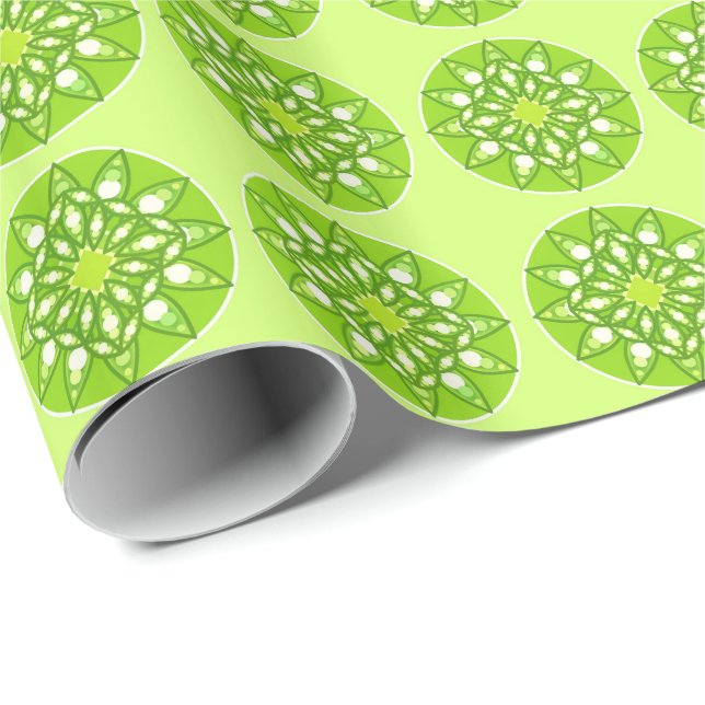 Papel De Presente Padrão de Mandala em tons de verde limão (Ponta do rolo)