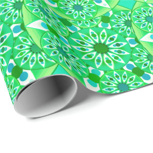 Papel De Presente Padrão de Mandala, Emerald verde e pavão