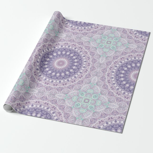 Papel De Presente Padrão de Mandala Lavanda e Lilás (Desenrolado)