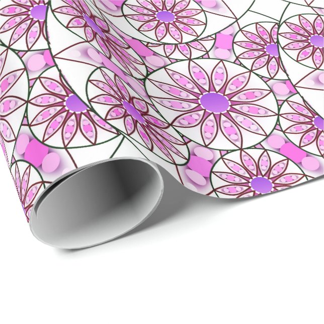 Papel De Presente Padrão de mandala, lavanda, rosa, rosa-quente, bra (Ponta do rolo)