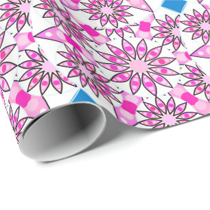 Papel De Presente Padrão de mandala, rosa, rosa quente, azul cobalt