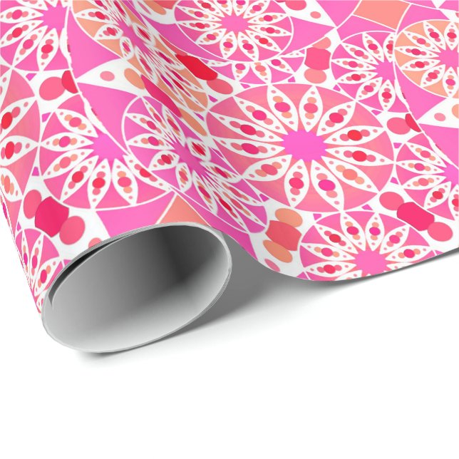 Papel De Presente Padrão de mandala, tons de rosa e coral (Ponta do rolo)