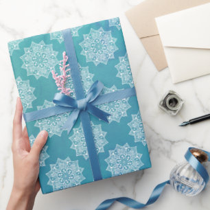 Papel De Presente Padrão de mandala turquesa feminino elegante