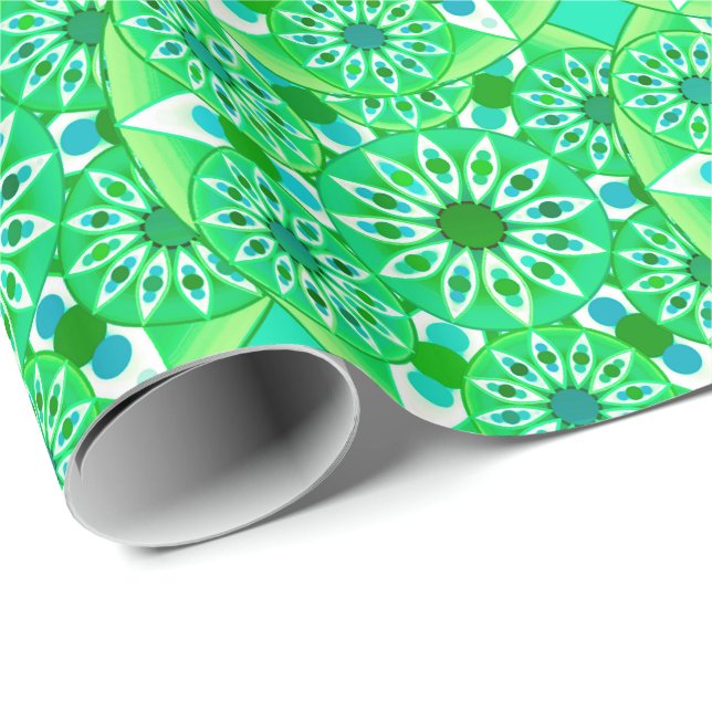 Papel De Presente Padrão de Mandala, verde-Emerald e pavão (Ponta do rolo)