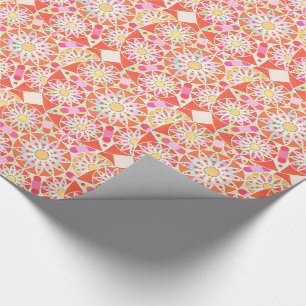 Papel De Presente Padrão de mandala, vermelho de coral, rosa, ouro