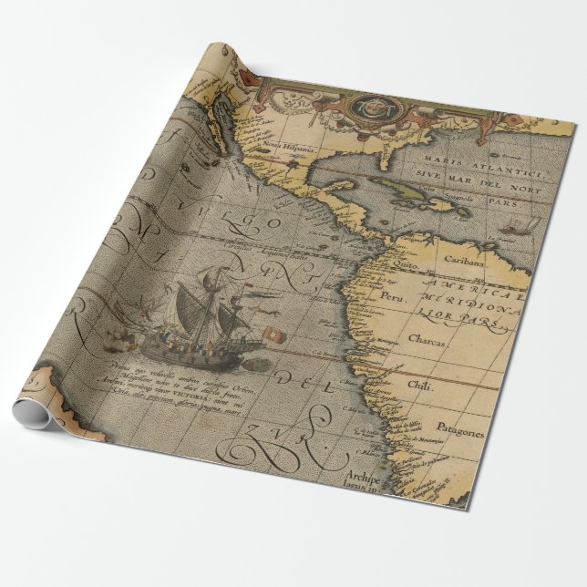 Papel De Presente Padrão de Mapas Antigos (Desenrolado)