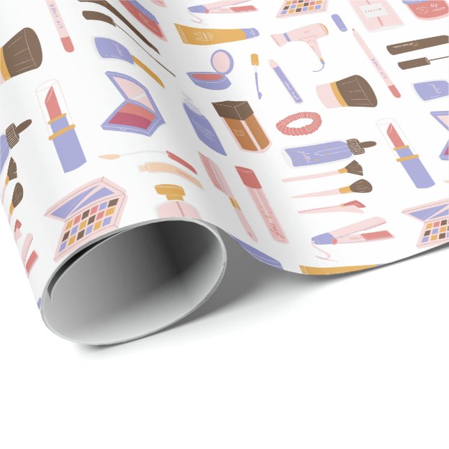 Papel De Presente Padrão de Maquiagem Cosmética Fofa (Ponta do rolo)