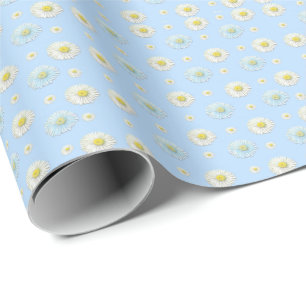 Papel De Presente Padrão de margarida azul-branca