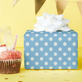 Papel De Presente Padrão De Margarida Branca Na Menina Azul Claro