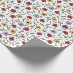 Papel De Presente Padrão de Margarida em Estilo Caneta e Tinta Rabis