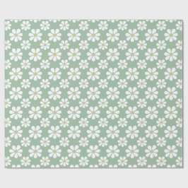 Papel De Presente Padrão de Margarida Verde Branco