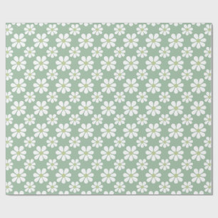 Papel De Presente Padrão de Margarida Verde Branco