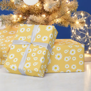 Papel De Presente Padrão de Margaridas Boho Amarelas da Primavera