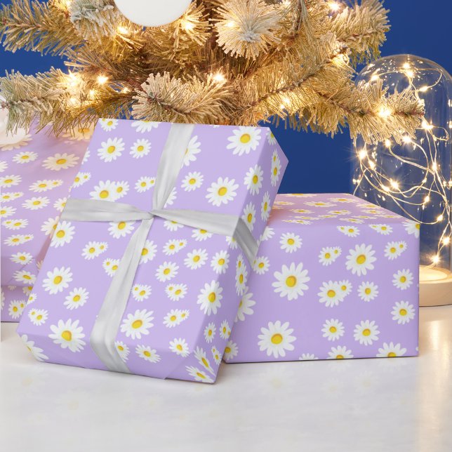 Papel De Presente Padrão de Margaridas Boho Roxas de Primavera (Feriados)
