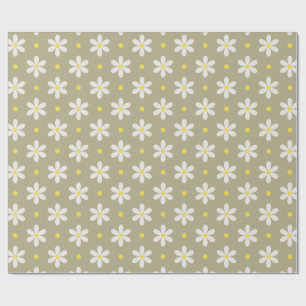 Papel De Presente Padrão de Margaridas Brancas com Fundo Personaliza