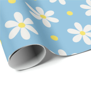 Papel De Presente Padrão de Margaridas Brancas Fundo Personalizado