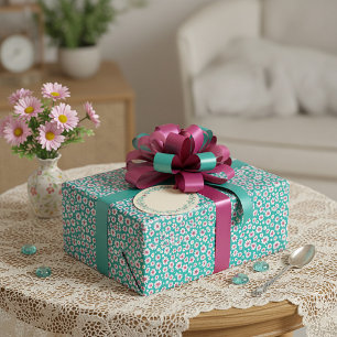 Papel De Presente Padrão de margaridas em aquarela rosa e amarelo