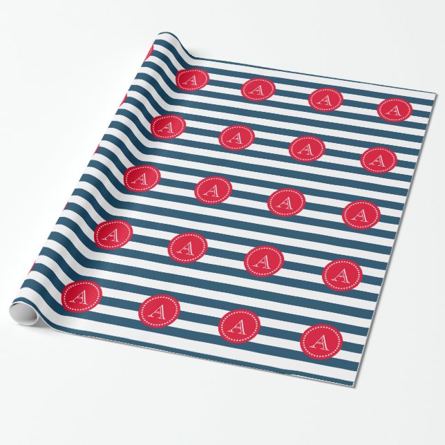 Papel De Presente Padrão de marinho azul e branco (Desenrolado)