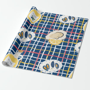 Papel De Presente Padrão de Mariscos Mediterrâneos e Azeite