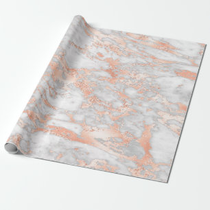 Papel De Presente Padrão de Mármore Branco e Dourado Rosa Moderno