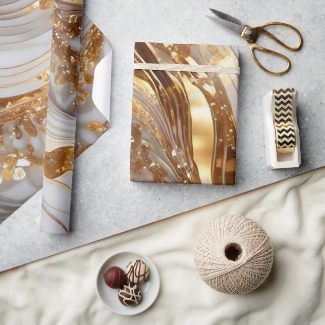 Papel De Presente Padrão de Mármore Brilhante Branco e Dourado Elega (Artesanato)