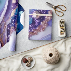 Papel De Presente Padrão de Mármore Elegante com Brilho Azul e Roxo