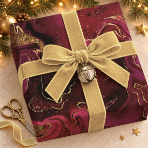 Papel De Presente Padrão de Mármore Elegante Dourado Vermelho Fluido