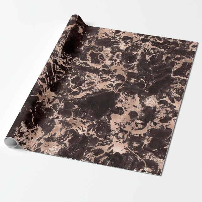 Papel De Presente Padrão de Mármore Moderno Preto e Dourado Rosa (Desenrolado)