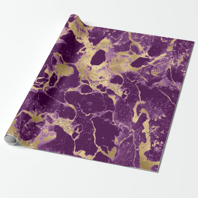 Papel De Presente Padrão de mármore roxo e Dourado moderno (Desenrolado)