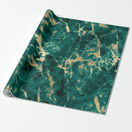 Papel De Presente Padrão de Mármore Teal e Dourado Moderno
